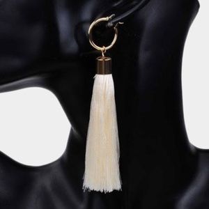 Long Ivory Tassel Metal Hoop Earrings